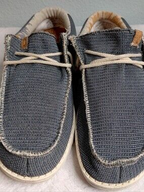 Hey Dude Shoes Men’s Size 8 Gray Blue Wally Sox Slip On Canvas Loafers Comfort